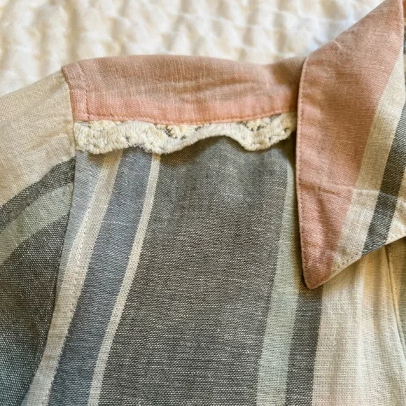 Multiples- Linen Blend Striped Button Down Shirt- Small - Picture 4 of 9